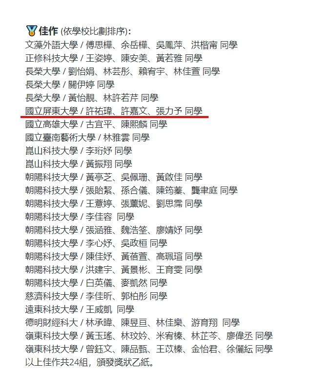 得獎名單
