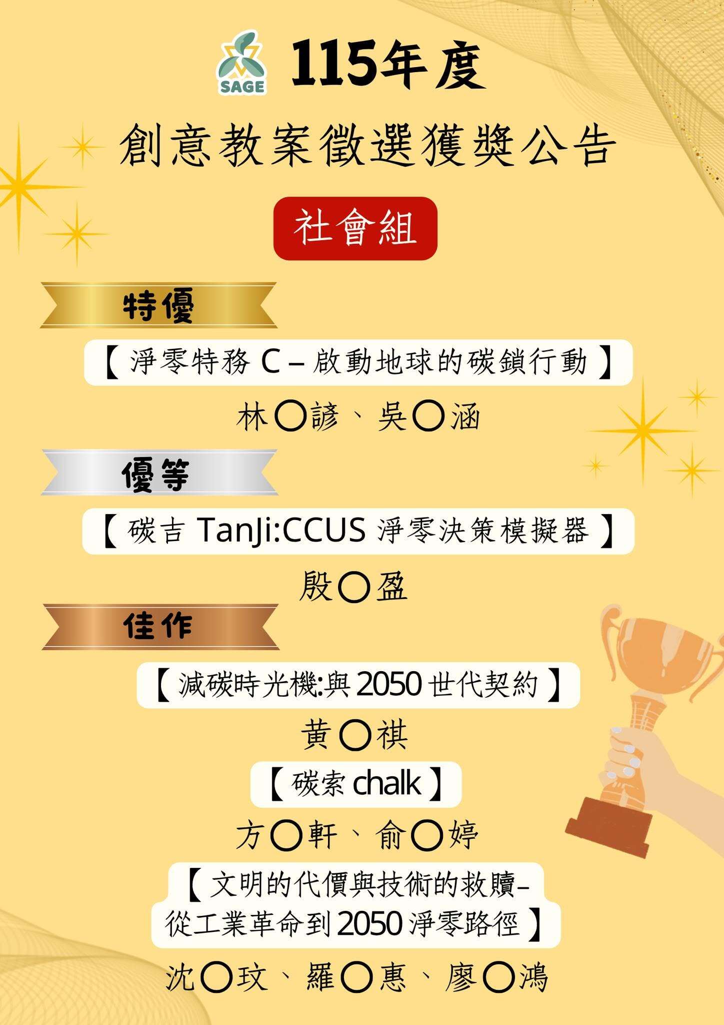 115年度第二屆 CCUS創意教案徵選獲獎